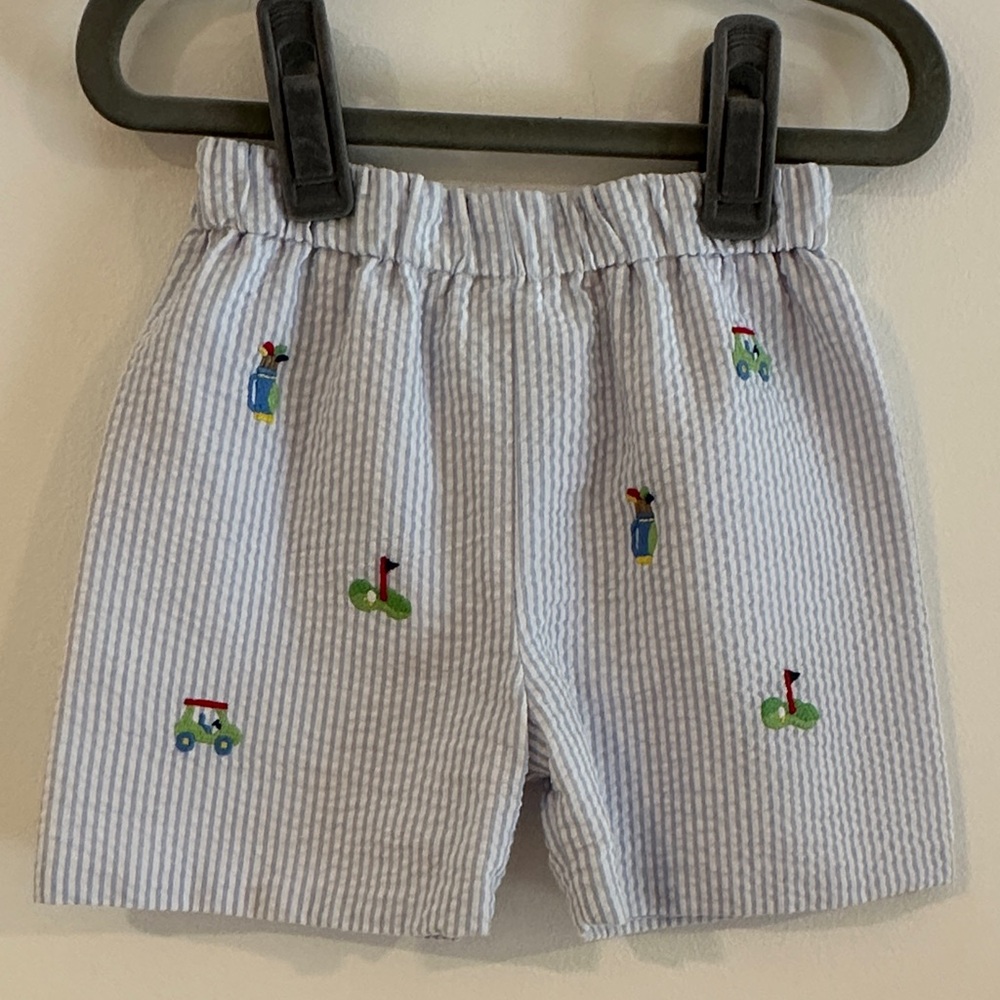 Zuccini Kids - Striped Seersucker Kids Shorts with Embroidered Golf Details